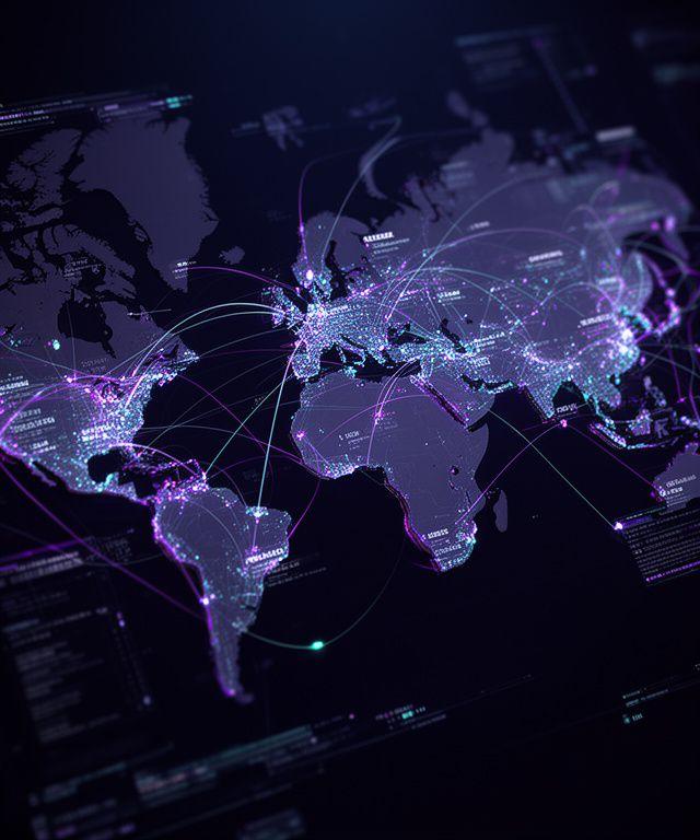 Abstract visualization of a global supply chain network with glowing nodes
